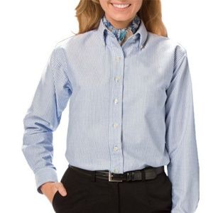 Women's Blue and White Stripe Dress Shirts